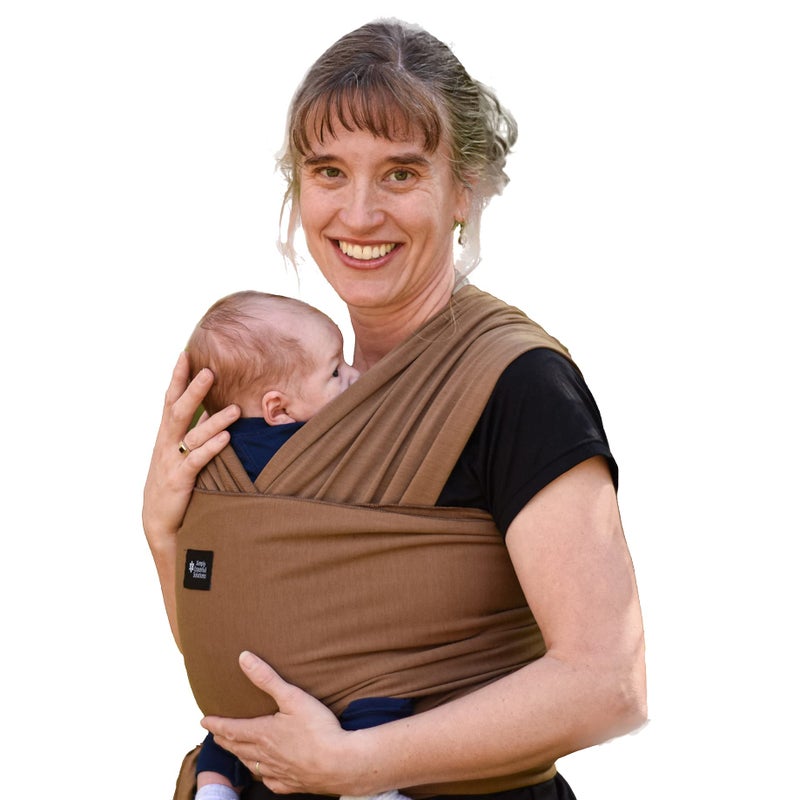 Simply Essential Solutions حمالة أطفال ناعمة ومرنة، قماش قطن، حمالة أطفال، غطاء للرضاعة للاستخدام مع حديثي الولادة - الأطفال الصغار: توزع الوزن بالتساوي لراحة أكبر أثناء الحمل (بني) - Image 1