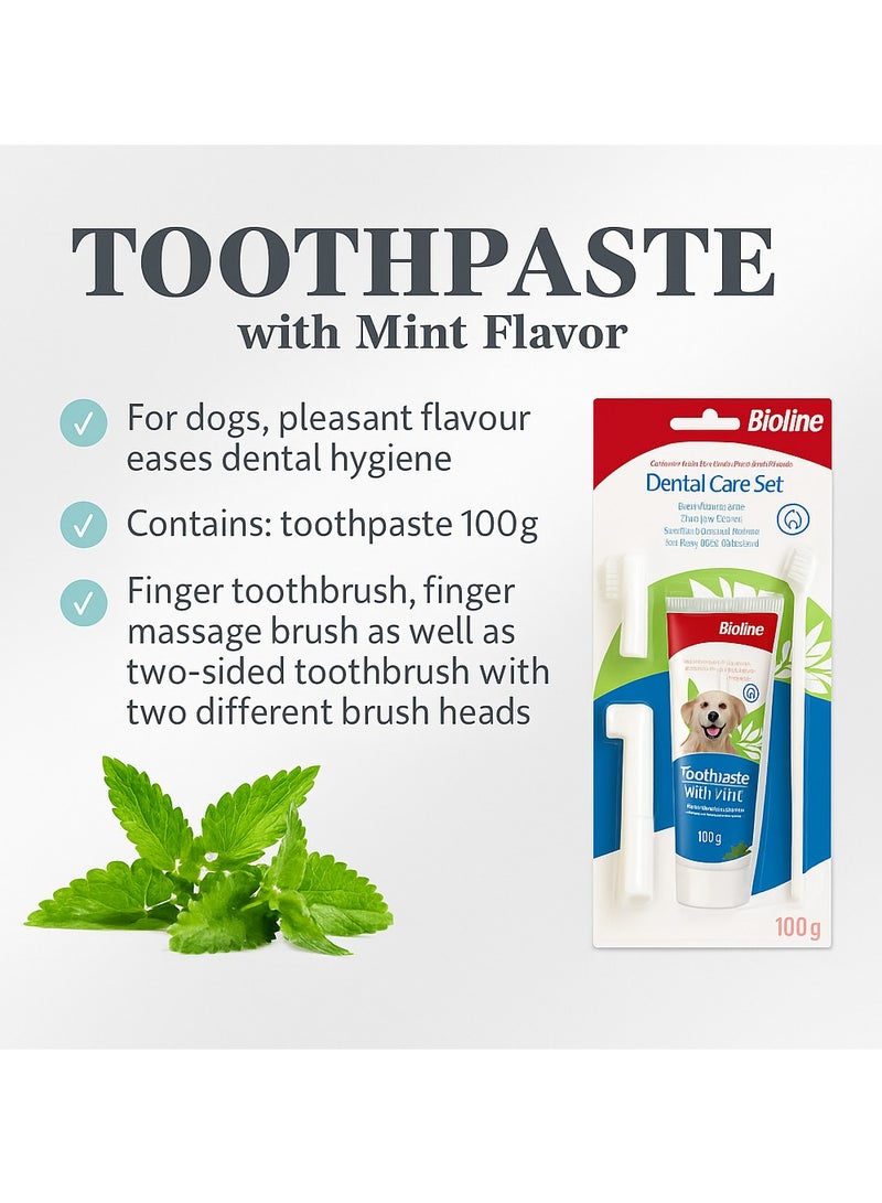 بايولاين مجموعة العناية بالأسنان من بيولاين للحيوانات الأليفة – معجون أسنان بنكهة النعناع 100 جم + فرشاة إصبع | تنظيف فم الكلاب والقطط (العبوة الجديدة) - Image 3