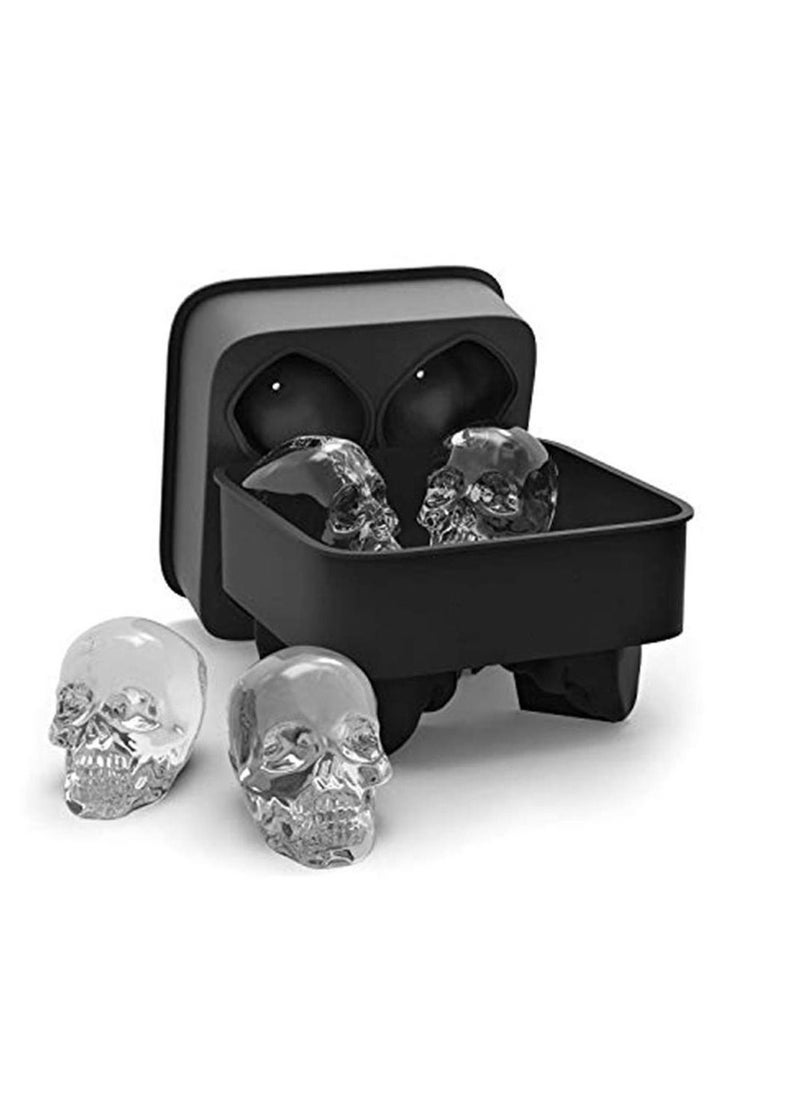 Y&D - 3D Skull Flexible Silicone Ice Cube Mold Tray, Makes Four Giant Skulls, Round Maker, Black- Pack of 1 - Image 1