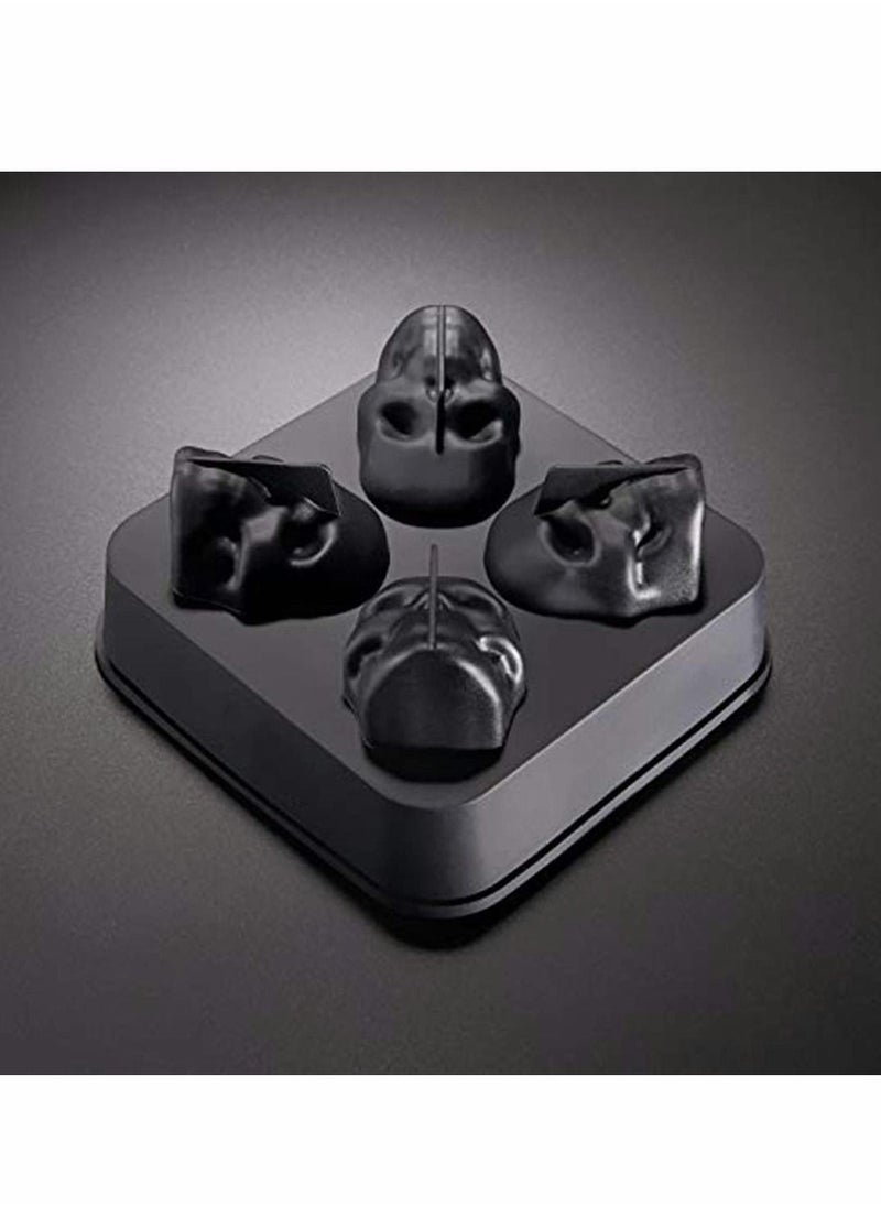 Y&D - 3D Skull Flexible Silicone Ice Cube Mold Tray, Makes Four Giant Skulls, Round Maker, Black- Pack of 1 - Image 1