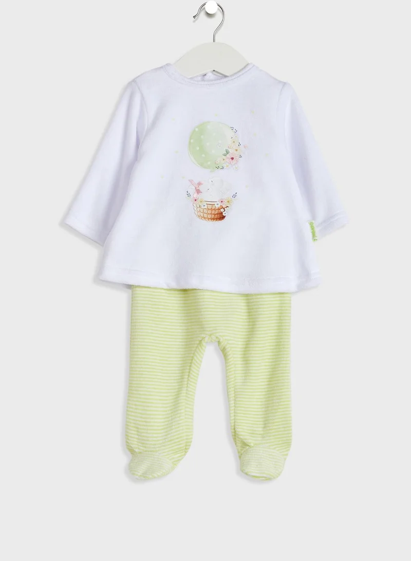 Babybol Infant Printed T-Shirt & Footed Sweatpants Set