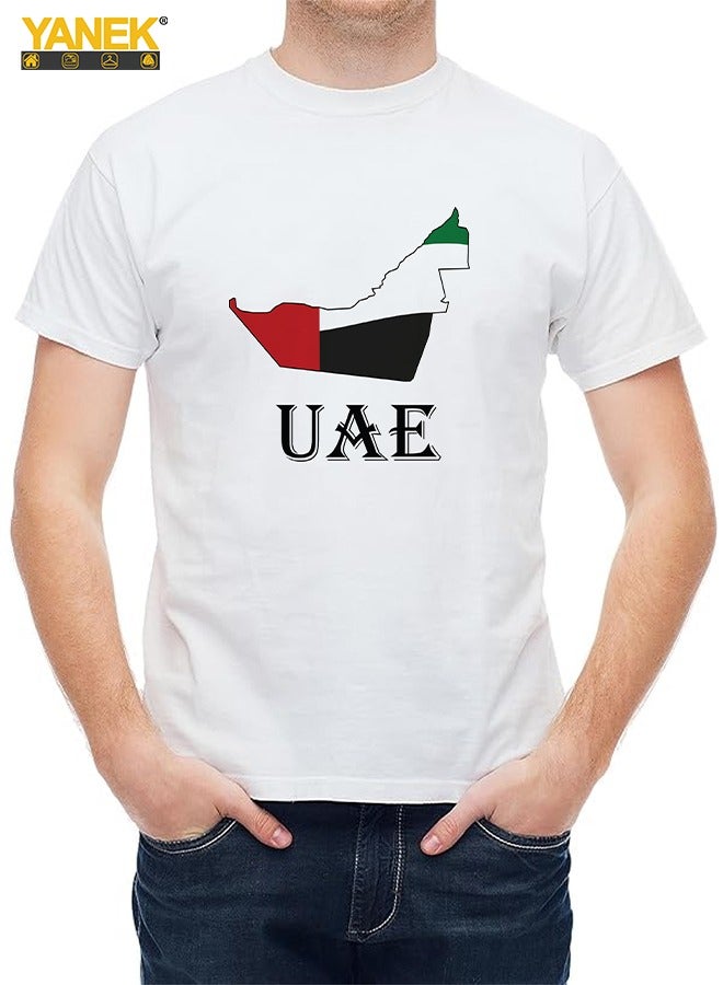 يانيك الإمارات العربية المتحدة خريطة العلم تي شيرت تصميم | تي شيرت سادة برقبة دائرية وأكمام قصيرة للجنسين | مصنوع من قطن BIOWASH الممشط بوزن 180 جرامًا لكل متر مربع - Image 4