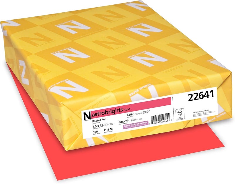 Astrobrights Neenah ® Bright Color Paper, Letter Size Paper, 24 Lb, FSC Certified, Rocket Red, Ream Of 500 Sheets - Image 1