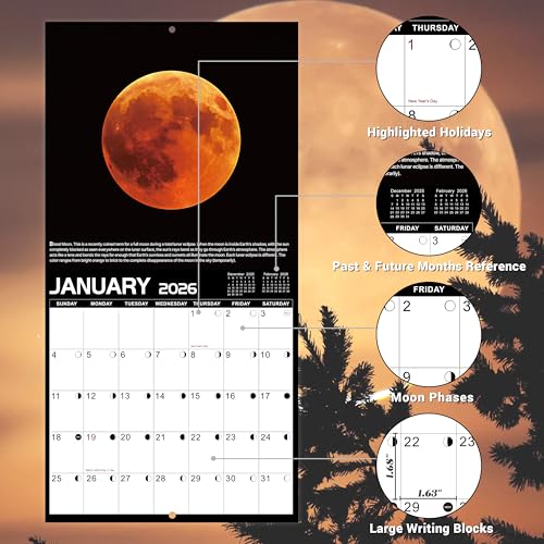 MaaIbok 2026 Wall Calendar - Calendar 2026, January 2026 - December 2026, 12'' × 24''(Open), 2026 Calendar with Moon Phases, Hanging Holes, Large Blocks, Perfect for Organizing & Planning - Image 2