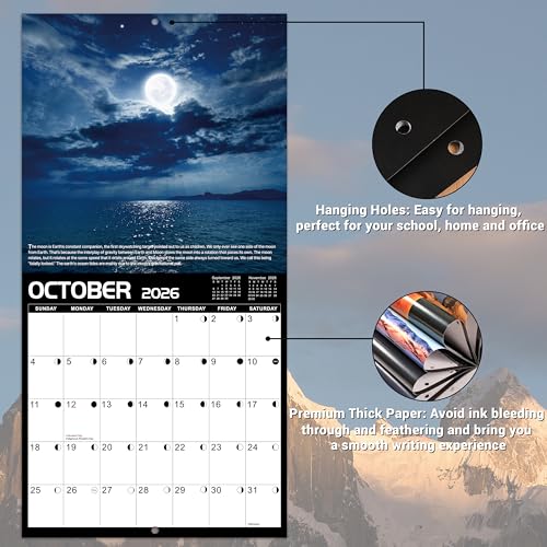 MaaIbok 2026 Wall Calendar - Calendar 2026, January 2026 - December 2026, 12'' × 24''(Open), 2026 Calendar with Moon Phases, Hanging Holes, Large Blocks, Perfect for Organizing & Planning - Image 3