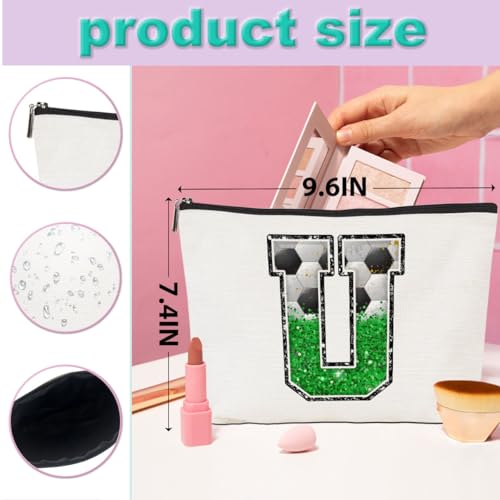 CQM Soccer Gifts Initial Makeup Bag Monogrammed Cosmetic Bag Letter U Zipper Pouch Soccer Accessories for Girls Women Player Coaches Friend Stuff Graduation Birthday Gifts - Image 4