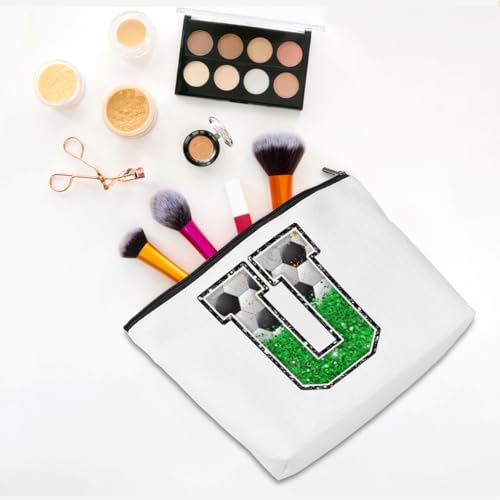 CQM Soccer Gifts Initial Makeup Bag Monogrammed Cosmetic Bag Letter U Zipper Pouch Soccer Accessories for Girls Women Player Coaches Friend Stuff Graduation Birthday Gifts - Image 3