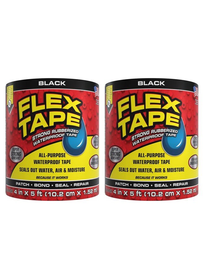 FLEX TAPE Rubberized Waterproof Tape, 4" x 5', Black (2 Pack) - Image 1