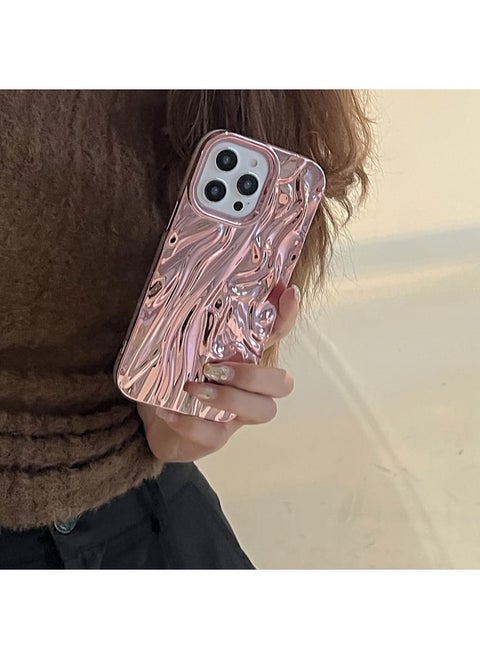 Solid Color Electroplated Pleated Pattern For IPhone15pro Max Mobile Phone Case Apple 16 14/13 Advanced Sense-Color:LJ Pleated Plating Pink-Applicable Model:13pro (without Packaging)