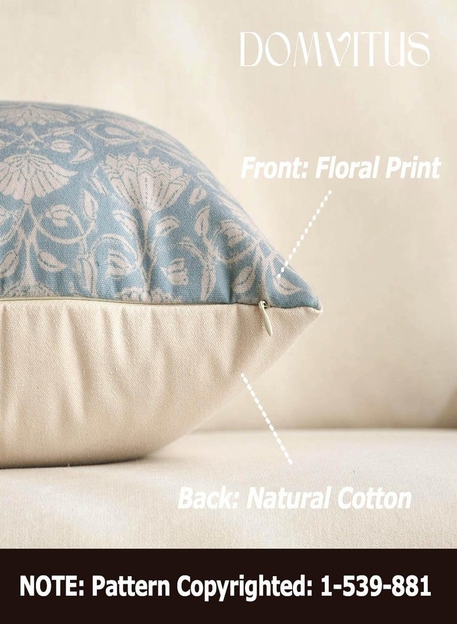 DOMVITUS Floral Pillow Covers 18x18 Decorative Throw Pillow Covers Floral Block Print Farmhouse Vintage Pillow Cover for Living Room Couch Bed Light Blue 1PC - Image 2