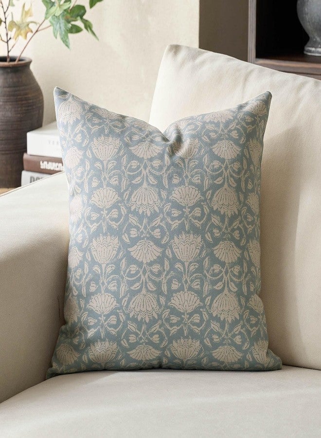 DOMVITUS Floral Pillow Covers 18x18 Decorative Throw Pillow Covers Floral Block Print Farmhouse Vintage Pillow Cover for Living Room Couch Bed Light Blue 1PC - Image 1