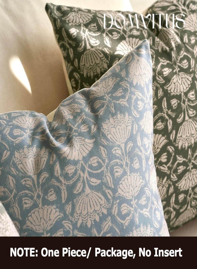 DOMVITUS Floral Pillow Covers 18x18 Decorative Throw Pillow Covers Floral Block Print Farmhouse Vintage Pillow Cover for Living Room Couch Bed Light Blue 1PC - Image 4