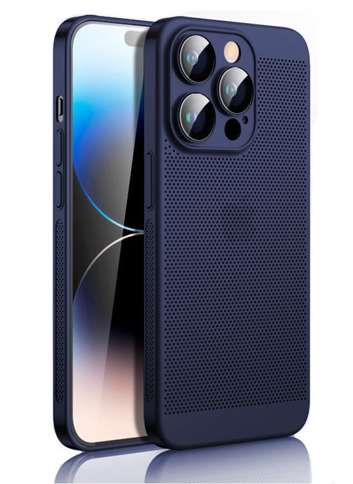 Generic - Heat Dissipation Case with Built in Camera Lens Protector Slim Fit Breathable Cooling Anti Fingerprint Hard PC Back ShockproofÂ Cover For Iphone 14 Pro Max (Blue) - Image 1
