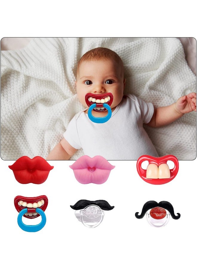 AUSTUFF 6PCs Funny Pacifier Infant Pacifier Cute Kissable Lips and Gentleman Mustache Teeth Pacifier Soft Silicone Cute Pacifier Design with Kiss Lip for Babies and Toddlers Shower Gift Unisex-BPA Free - Image 1