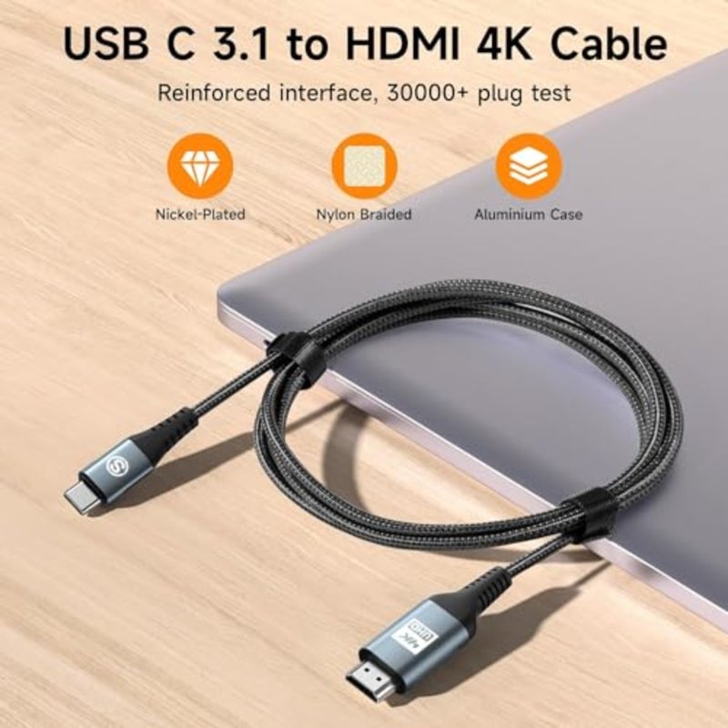 كابل USB-C إلى HDMI 2M، سلك HDMI من النوع C إلى 4K متوافق مع iPhone 16 15 Pro Max MacBook iPad Pro iMac، Surface Book، Chromebook Pixel Yoga 920، Samsung Galaxy S25 S24 S23 S22 S21 S20 S10 S9 - Image 2