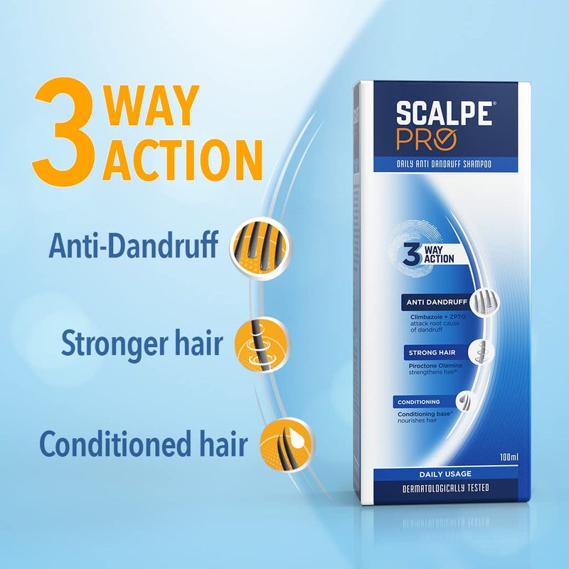 Scalpe Pro Daily AntiDandruff Shampoo  Removes Dandruff from Source  Helps with Itching Irritation  Redness accompanying Dandruff  Scalpe Science  Climbazole  ZPTO Formulation  Strong  Smooth Hair  Daily Use  Dermatologically Tested Solution  For Women  Men  100ml - Image 3