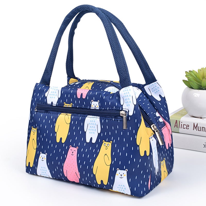 Printed zipper portable thermal bag womens cartoon waterproof handbag with aluminum foil thermal lunch lunch bag Bear 