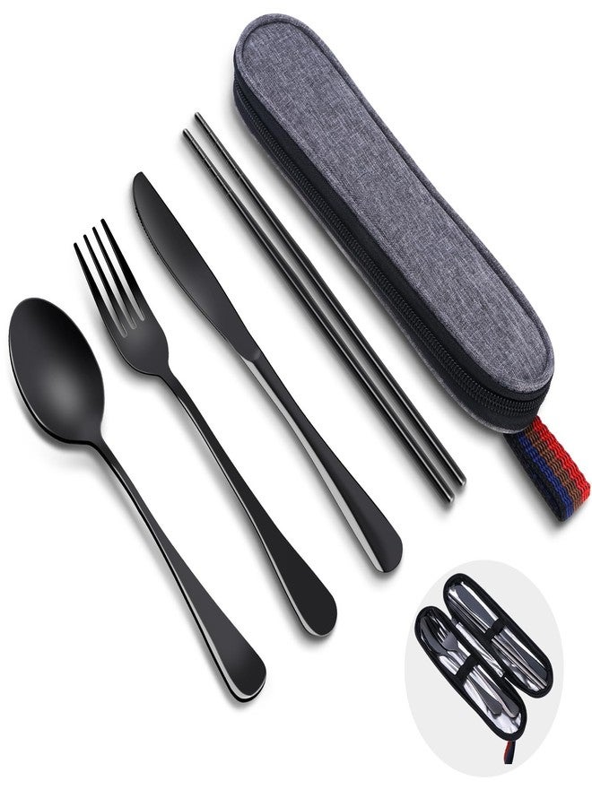 GuoluvSoo Reusable Travel Utensils Set with Case, Premium Stainless Steel Flatware, Portable Silverware for Lunch, Camping, Picnic, Travel Fork and Spoon Set, To Go Utensils, Dishwasher Safe - Image 1