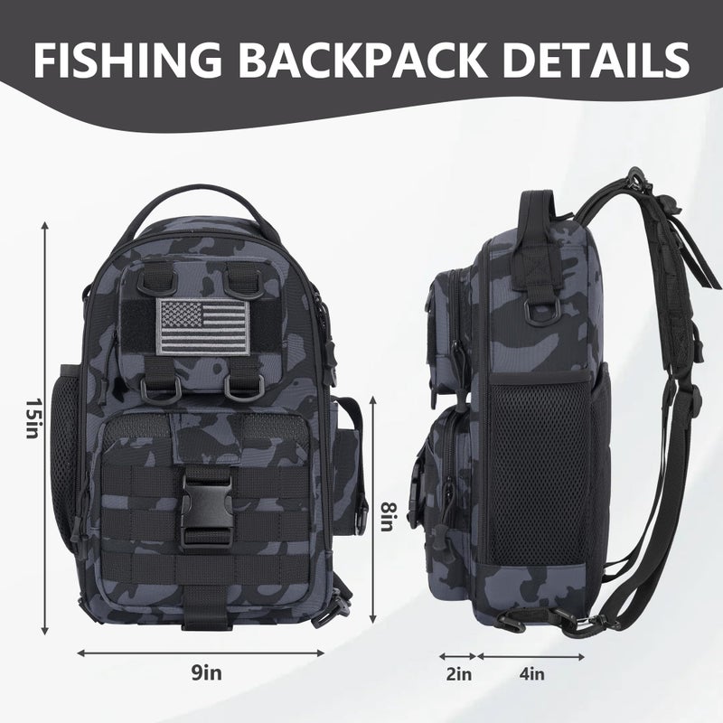 GMAK Fishing Backpack Tackle Sling Bag, Tactical Fishing Tackle Backpack with Rod & Gear Holder, Lightweight Outdoor Water-Resistant Tackle Gear Pack Shoulder Bags for Men Women, Black - Image 5