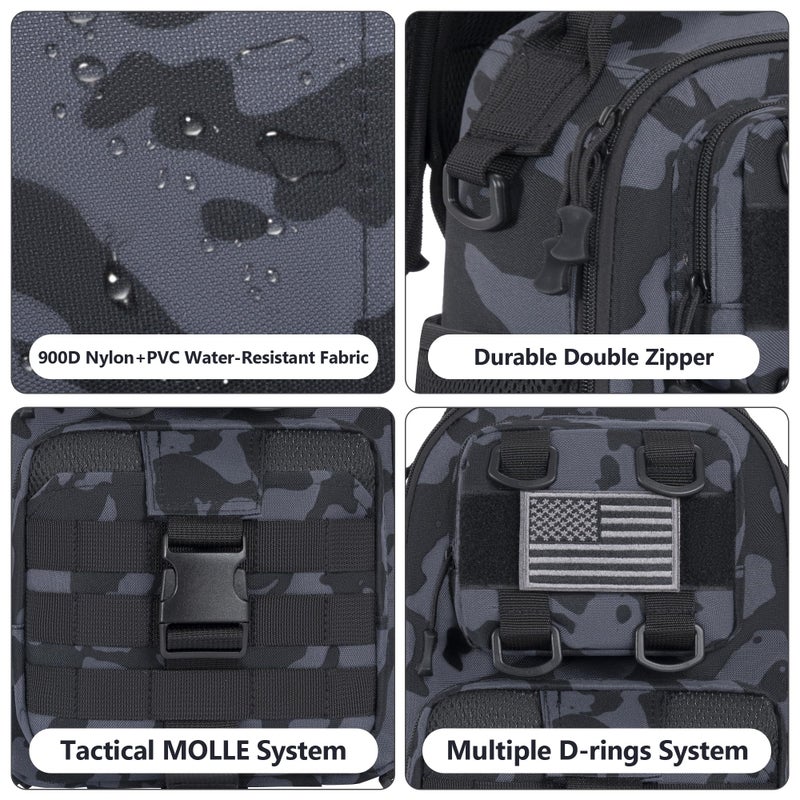 GMAK Fishing Backpack Tackle Sling Bag, Tactical Fishing Tackle Backpack with Rod & Gear Holder, Lightweight Outdoor Water-Resistant Tackle Gear Pack Shoulder Bags for Men Women, Black - Image 3