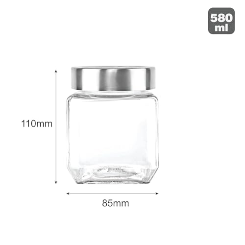 SITOVI Premium Qube Glass Jars – 2 x 580ml Airtight Containers | Stylish, Stackable, Transparent Kitchen Storage for Dry Fruits, Pulses, Snacks - Image 3