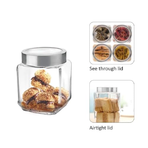 SITOVI Premium Qube Glass Jars – 2 x 580ml Airtight Containers | Stylish, Stackable, Transparent Kitchen Storage for Dry Fruits, Pulses, Snacks - Image 2