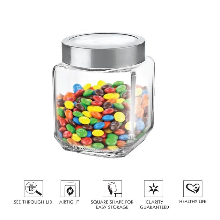 SITOVI Premium Qube Glass Jars – 2 x 580ml Airtight Containers | Stylish, Stackable, Transparent Kitchen Storage for Dry Fruits, Pulses, Snacks - Image 4