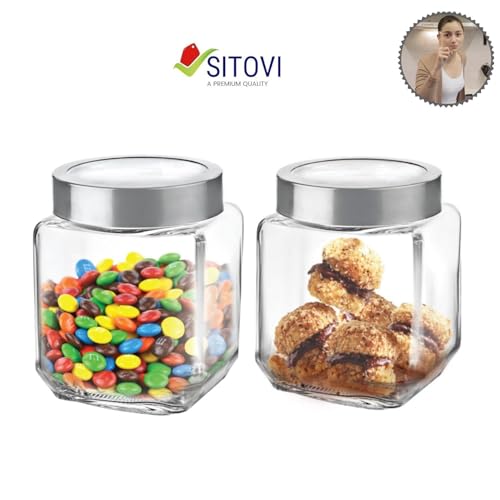 SITOVI Premium Qube Glass Jars – 2 x 580ml Airtight Containers | Stylish, Stackable, Transparent Kitchen Storage for Dry Fruits, Pulses, Snacks - Image 5