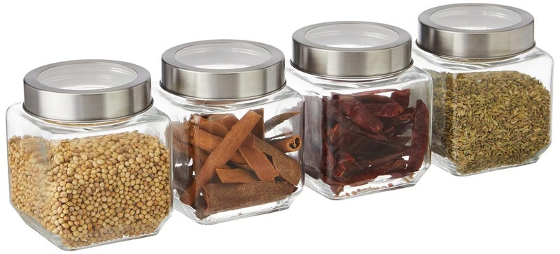 SITOVI Premium Qube Glass Jars – 2 x 580ml Airtight Containers | Stylish, Stackable, Transparent Kitchen Storage for Dry Fruits, Pulses, Snacks - Image 1