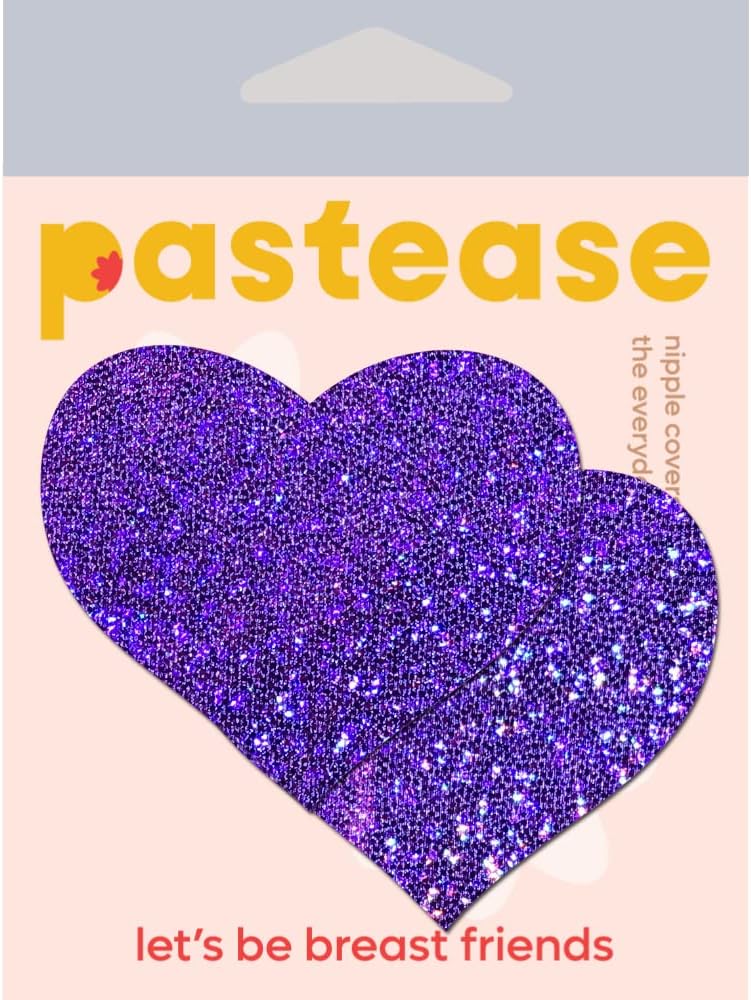 PASTEASE Store Heart Pasties - Glitter Purple Heart Nipple Covers for Festivals, Raves, & Lingerie | Halloween Accessory | Latex Free & Made in USA (Glitter Purple Heart) - Image 4