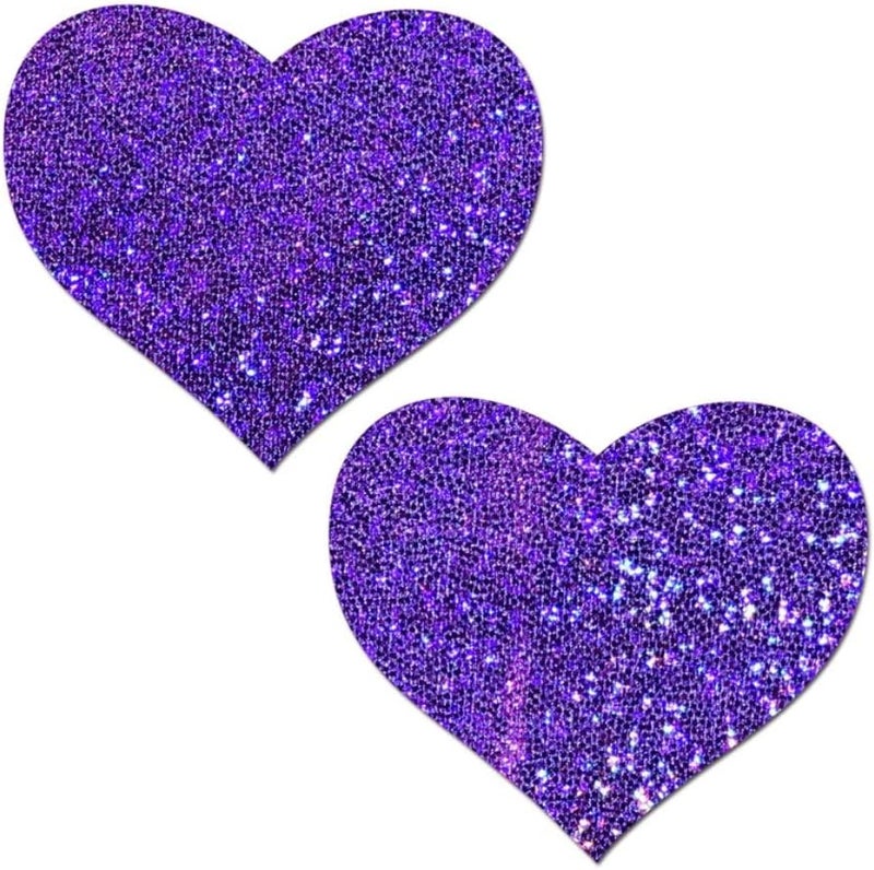 PASTEASE Store Heart Pasties - Glitter Purple Heart Nipple Covers for Festivals, Raves, & Lingerie | Halloween Accessory | Latex Free & Made in USA (Glitter Purple Heart) - Image 1