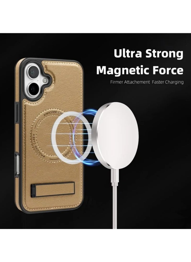 ICARLUS For iPhone 16 Case Compatible with MagSafe Slim-Fit PU Leather Coated TPU + PC Shell - Desert Gold  - Image 2