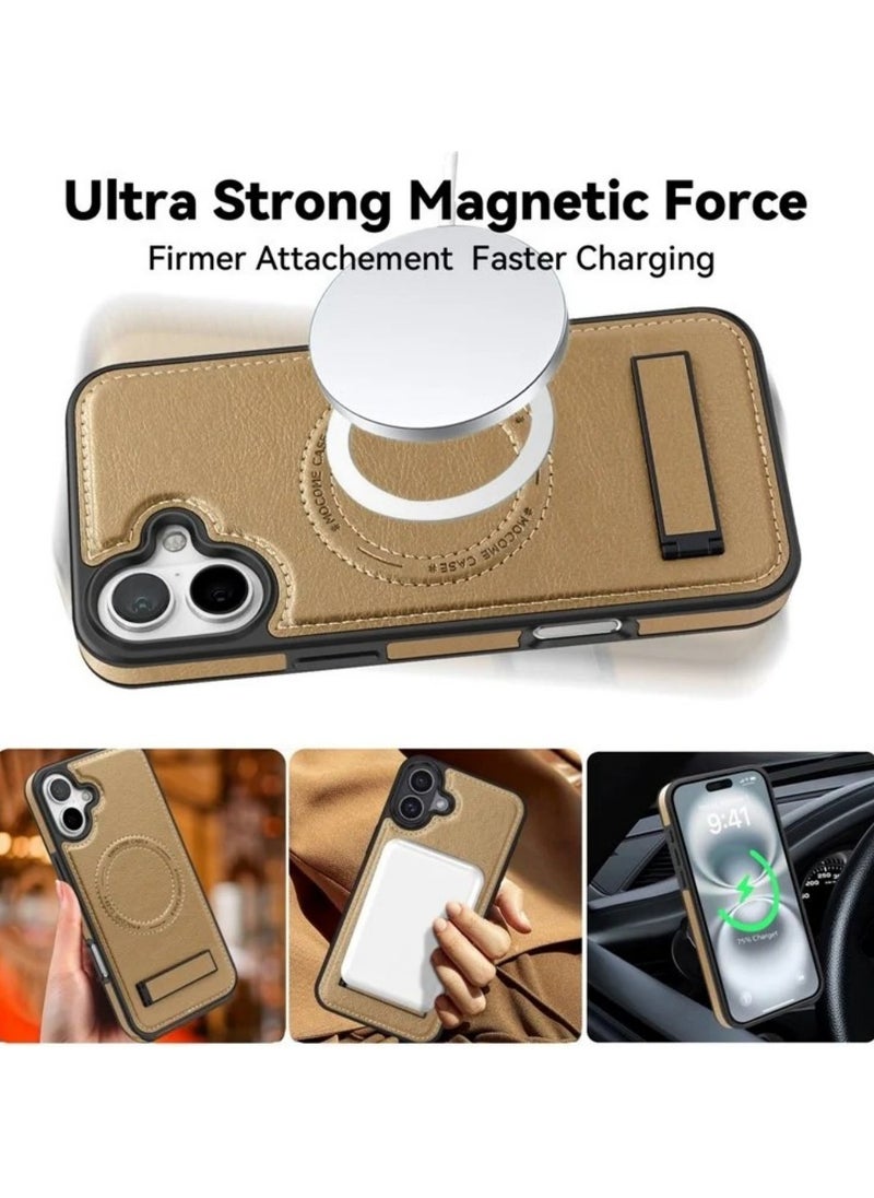 ICARLUS For iPhone 16 Case Compatible with MagSafe Slim-Fit PU Leather Coated TPU + PC Shell - Desert Gold  - Image 3