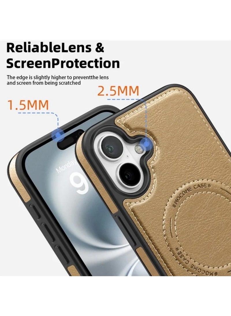 ICARLUS For iPhone 16 Case Compatible with MagSafe Slim-Fit PU Leather Coated TPU + PC Shell - Desert Gold  - Image 5