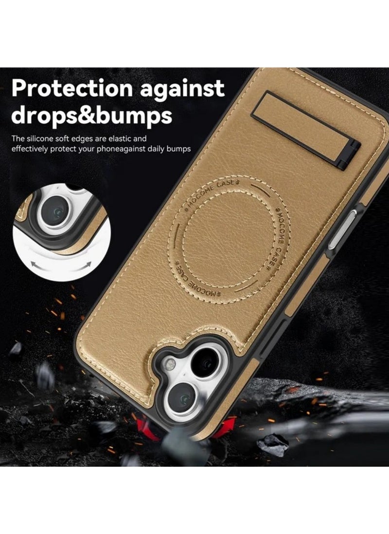 ICARLUS For iPhone 16 Case Compatible with MagSafe Slim-Fit PU Leather Coated TPU + PC Shell - Desert Gold  - Image 4