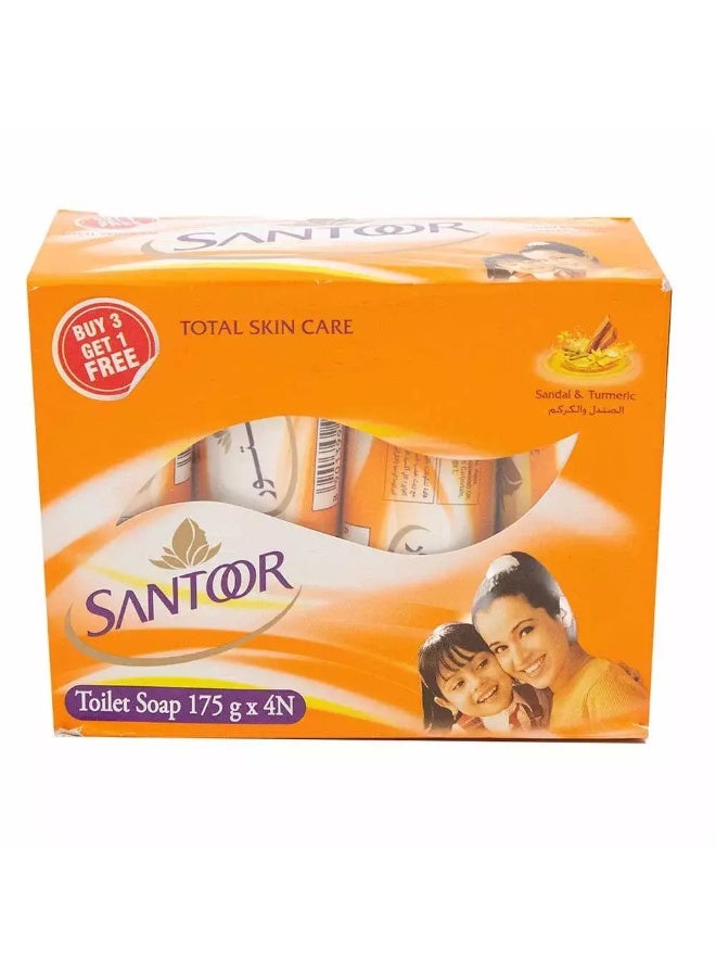 Santoor صابون سانتور للعناية الكاملة بالبشرة برائحة خشب الصندل والكركم، عبوة من 4 × 175 جرام - Image 2