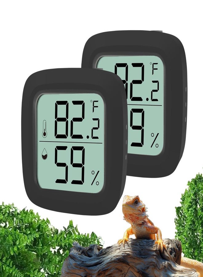 مقياس حرارة ورطوبة الزواحف Oasirep Black ثنائي العبوة - مقياس رقمي بشاشة LCD لقياس درجة الحرارة والرطوبة، مناسب لتنين اللحية، وثعبان الذرة، وسرطان البحر الناسك، والإغوانا، والأكسولوتل، وإعدادات الأحواض الزجاجية. - Image 1
