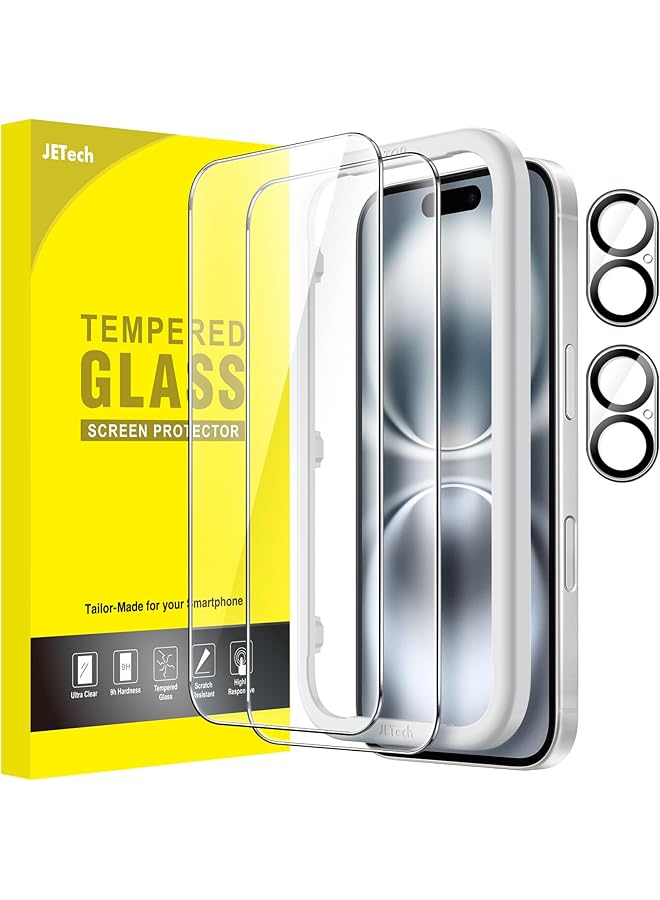 Jetech Screen Protector For Iphone 16 6.1 Inch With Camera Lens Protector Easy Installation Tool Tempered Glass Film Hd Clear 2 Pack Each - Image 1