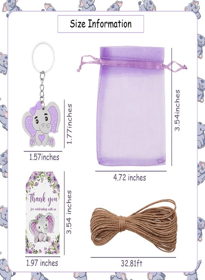 زينة حفل استقبال مولود جديد بتصميم فيل من سيرينكاتشر، 90 قطعة من هدايا حفل استقبال المولود الجديد بتصميم فيل، تشمل سلاسل مفاتيح مزينة بالزهور على شكل فيل، وبطاقات شكر، وأكياس أورجانزا لهدايا أعياد الميلاد. - Image 2