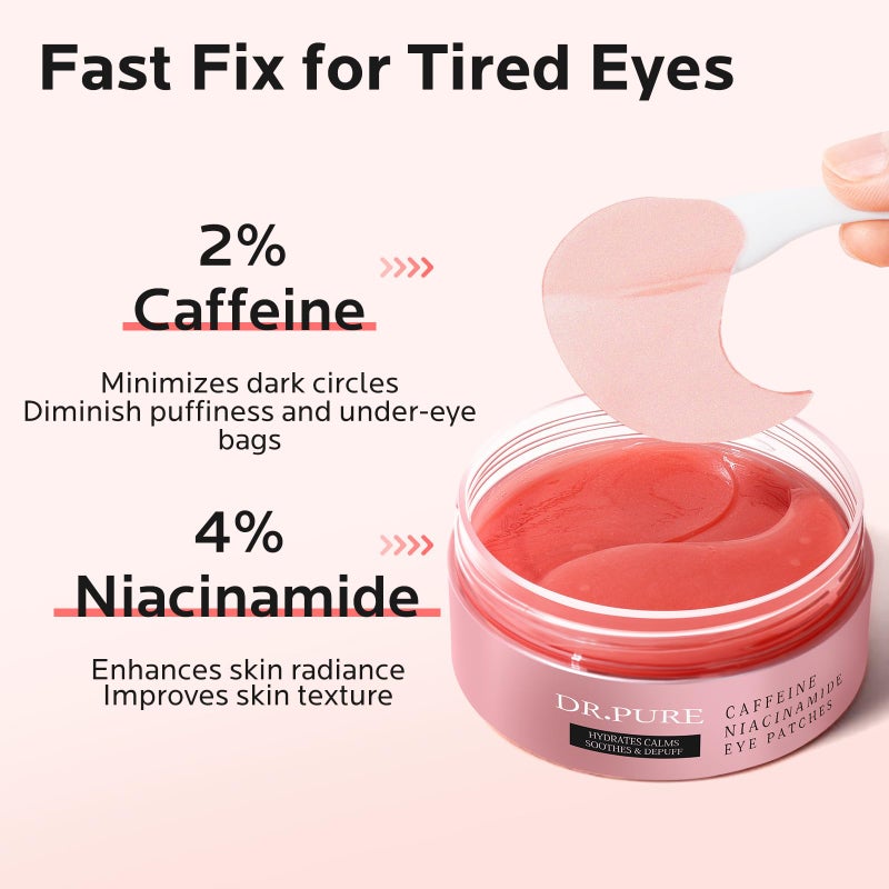 Dr. Pure Under Eye Patches for Puffiness: Dark Circles and Puffy Eyes Treatment Caffeine Eye Mask with Niacinamide Hyaluronic Acid - Smooth Wrinkles Reduce Eye Bags Undereye Gel Pad (30 Pairs) - Image 2