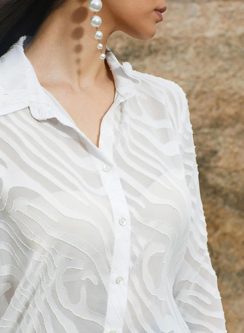 Pinacolada  Women's Daisy White Textured Sheer Shirt for Women | Best Price UAE