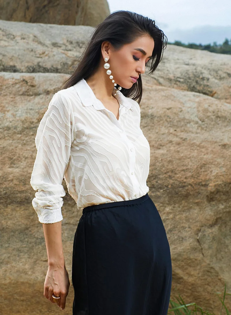 Pinacolada  Women's Daisy White Textured Sheer Shirt for Women | Best Price UAE