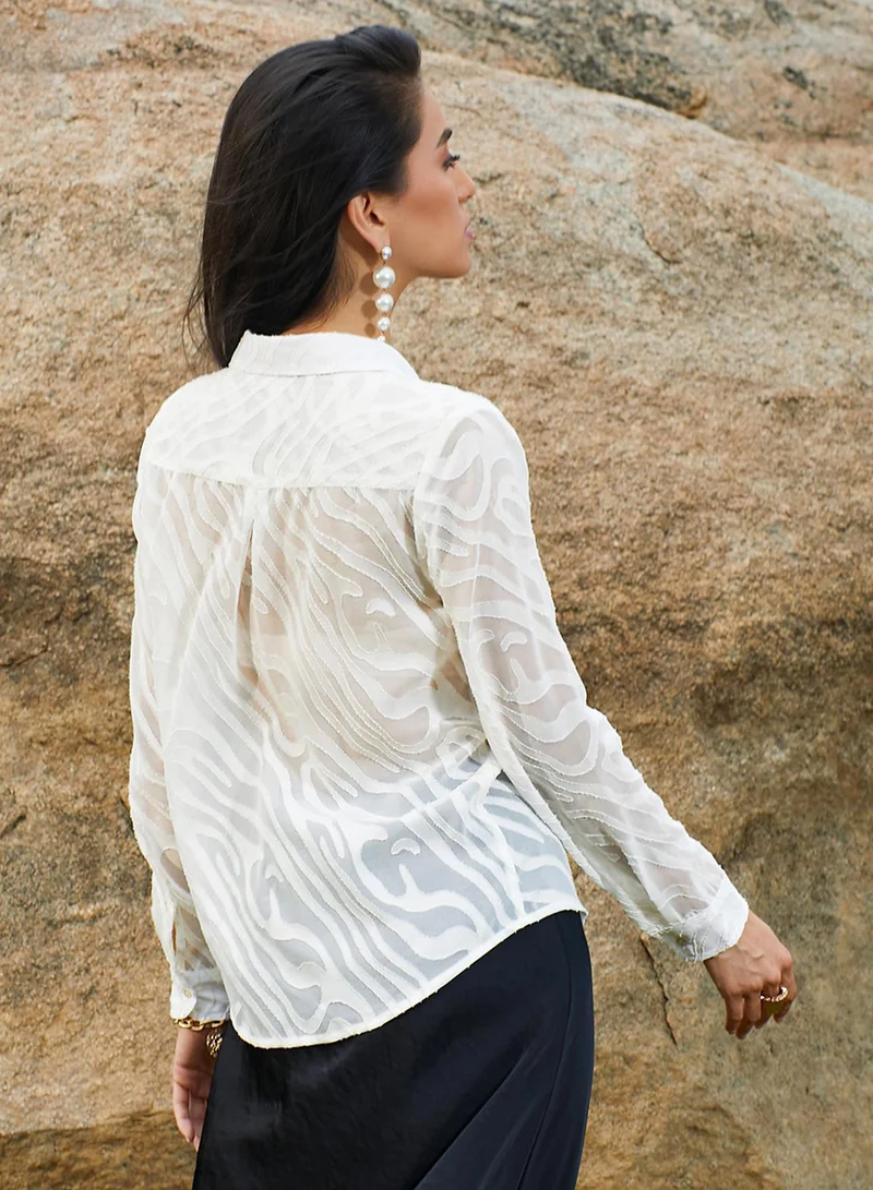 Pinacolada  Women's Daisy White Textured Sheer Shirt for Women | Best Price UAE