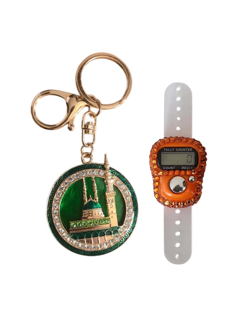 Huitich Islamic Digital Tasbeeh Counter & Madina Keychain Gift Set Orange / Yellow  - Image 3