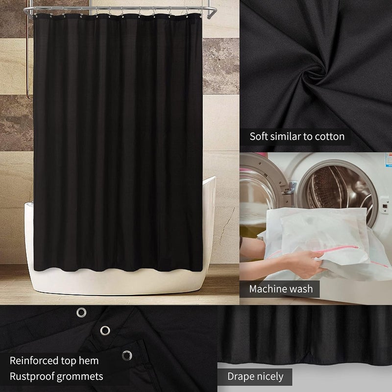ALYVIA SPRING Stall Fabric Shower Curtain Liner Waterproof - Soft & Lightweight Long Stall Size Shower Curtain with Magnets, Machine Washable - 54x78, Black | 2 Magnets, Soft Cloth & Hotel Quality, Machine Washable, Light-Weight, Long Stall Size - Image 3