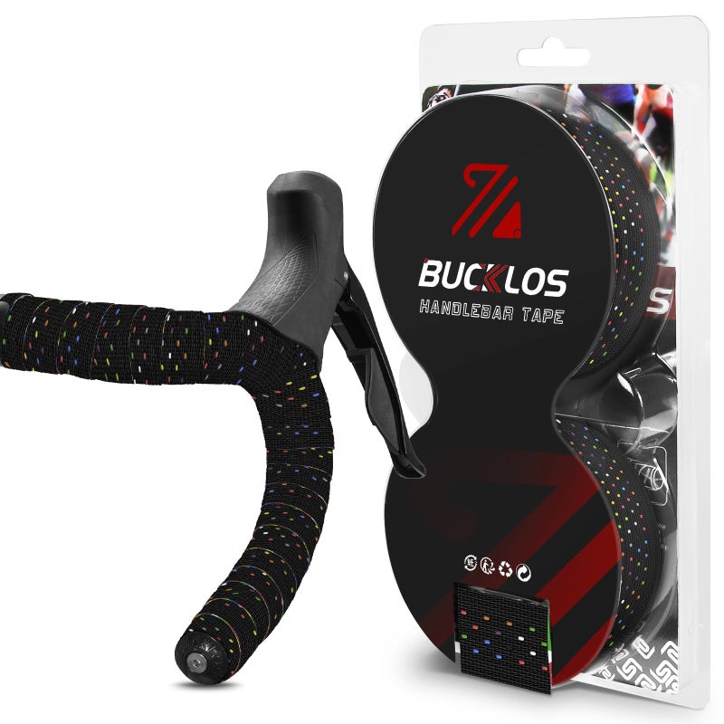 BUCKLOS شريط مقود الدراجة BUCKLOS سيليكون لشريط الدراجة الهوائية مريح شريط مقود الدراجة EVA قبضة الدراجة 2 قطع لفات مقود الدراجة السوداء - Image 1