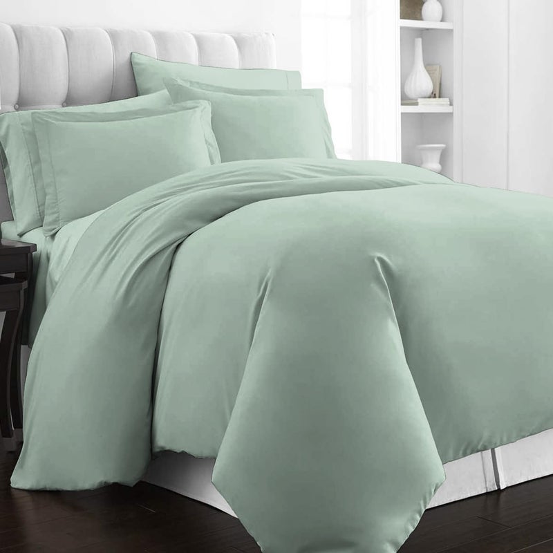 PIZUNA 100% Cotton Duvet Cover Queen Size Set 220x230 cm Sage, 400 Thread Count Long Staple Cotton Sateen Weave Duvet Cover Set with 2 Pillowcases (Sage Bedding Duvet Cover Sets) - Image 1