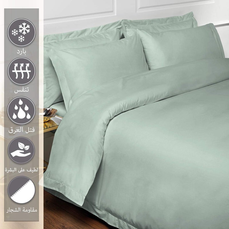 PIZUNA 100% Cotton Duvet Cover Queen Size Set 220x230 cm Sage, 400 Thread Count Long Staple Cotton Sateen Weave Duvet Cover Set with 2 Pillowcases (Sage Bedding Duvet Cover Sets) - Image 2