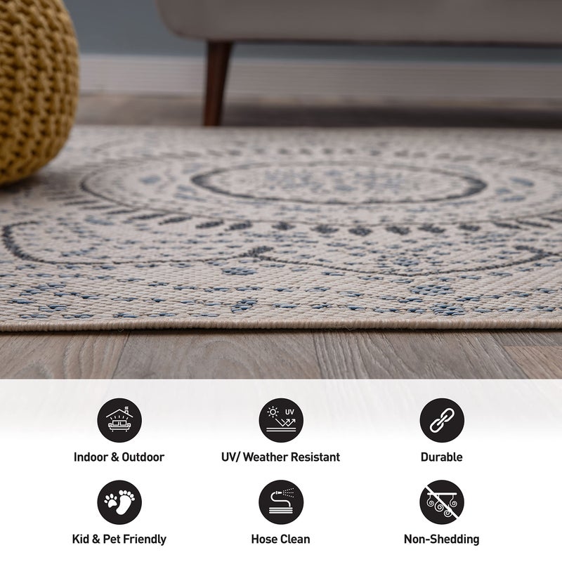Rugshop Medallion Easy Cleaning for Patio/ Deck Rugs,Balcony Rugs Indoor/Outdoor Area Rug 5' x 7' Cream - Image 3