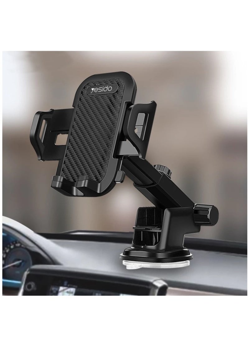 Yesido Car Mobile Holder, 270 Degree Rotation & Adjustable Mobile Stand for Car Dashboard Windshield, Universal Cell Phone Holder with Suction Cup, Release Button and Lock Mechanism - Image 1